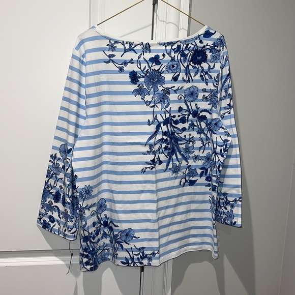 Talbots White and Gray Graphic Blouse with Relaxed Fit - Picture 6 of 6